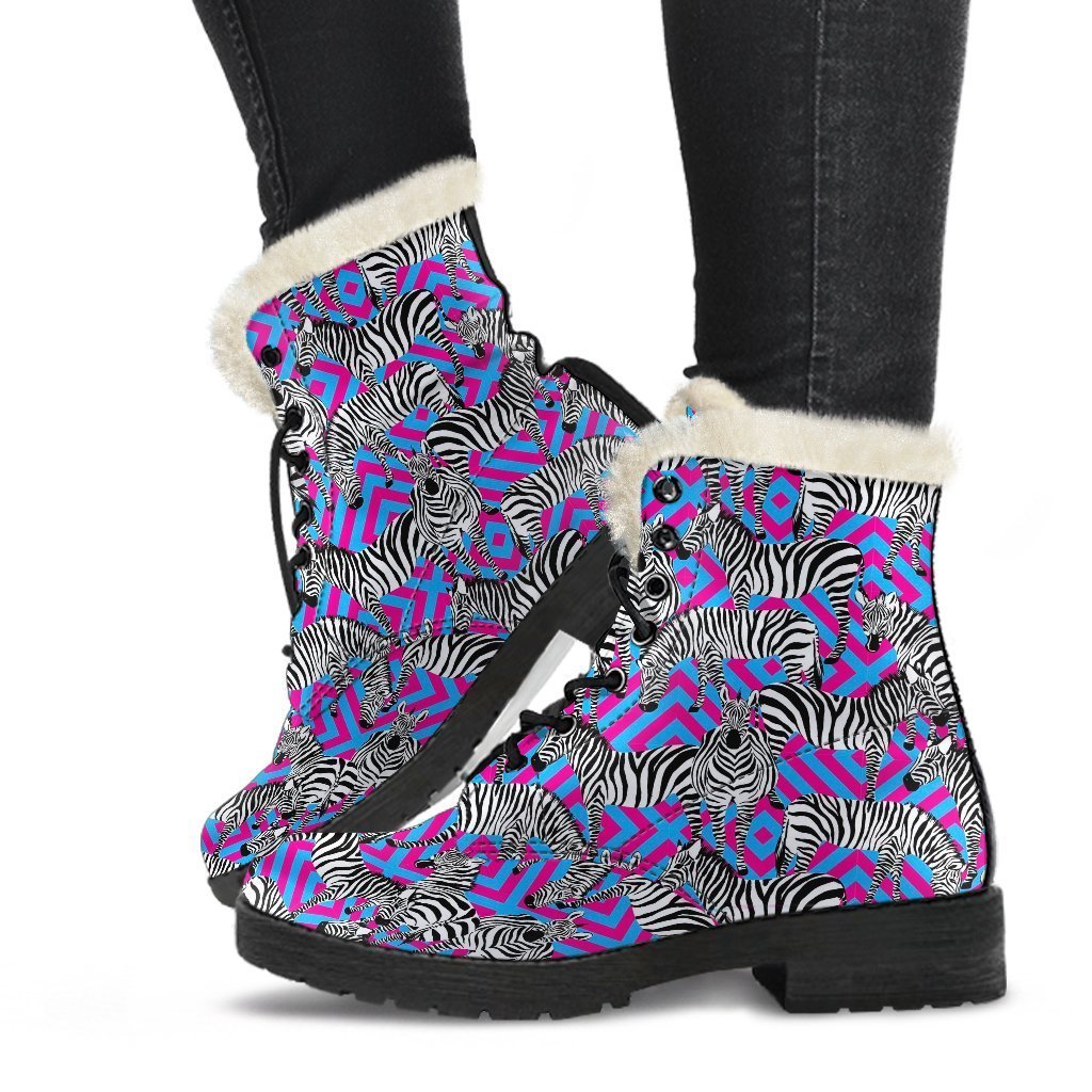 Zebra Neon Pattern Print Comfy Winter Boots-grizzshop
