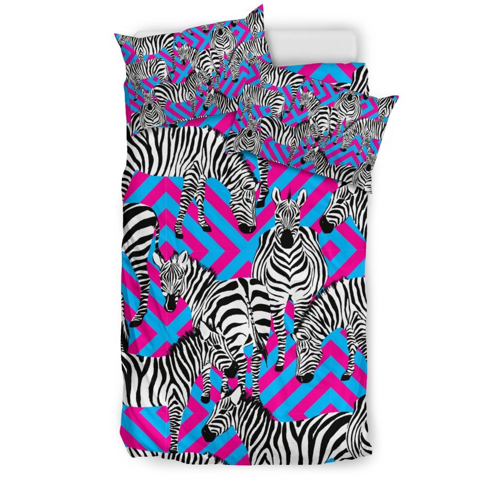 Zebra Neon Pattern Print Duvet Cover Bedding Set-grizzshop