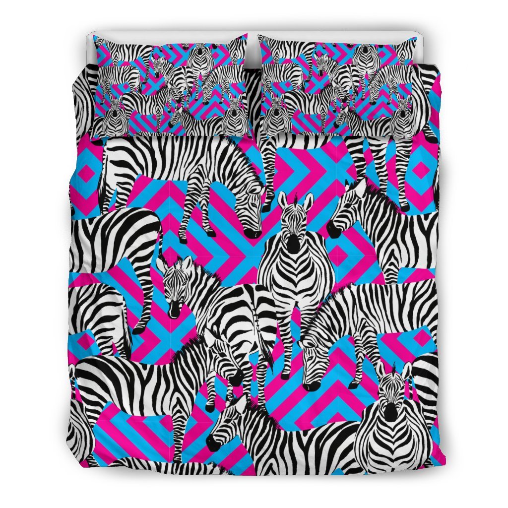 Zebra Neon Pattern Print Duvet Cover Bedding Set-grizzshop