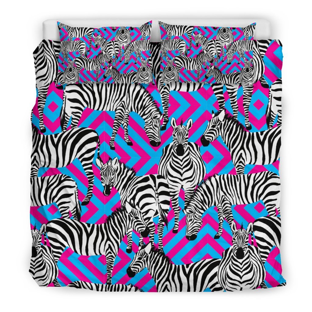 Zebra Neon Pattern Print Duvet Cover Bedding Set-grizzshop