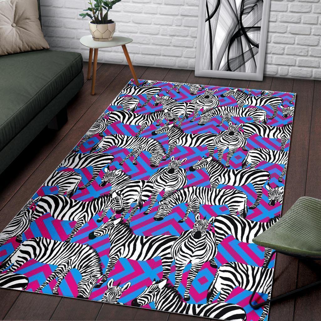 Zebra Neon Pattern Print Floor Mat-grizzshop