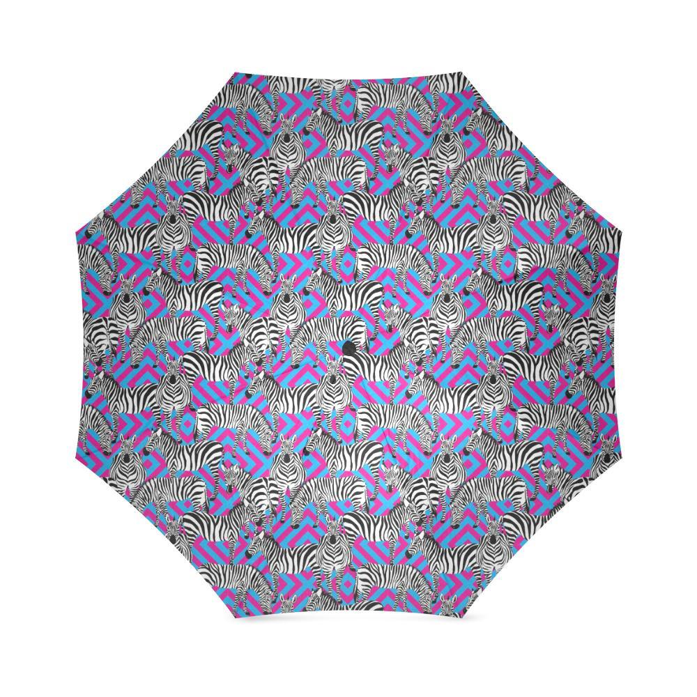 Zebra Neon Pattern Print Foldable Umbrella-grizzshop