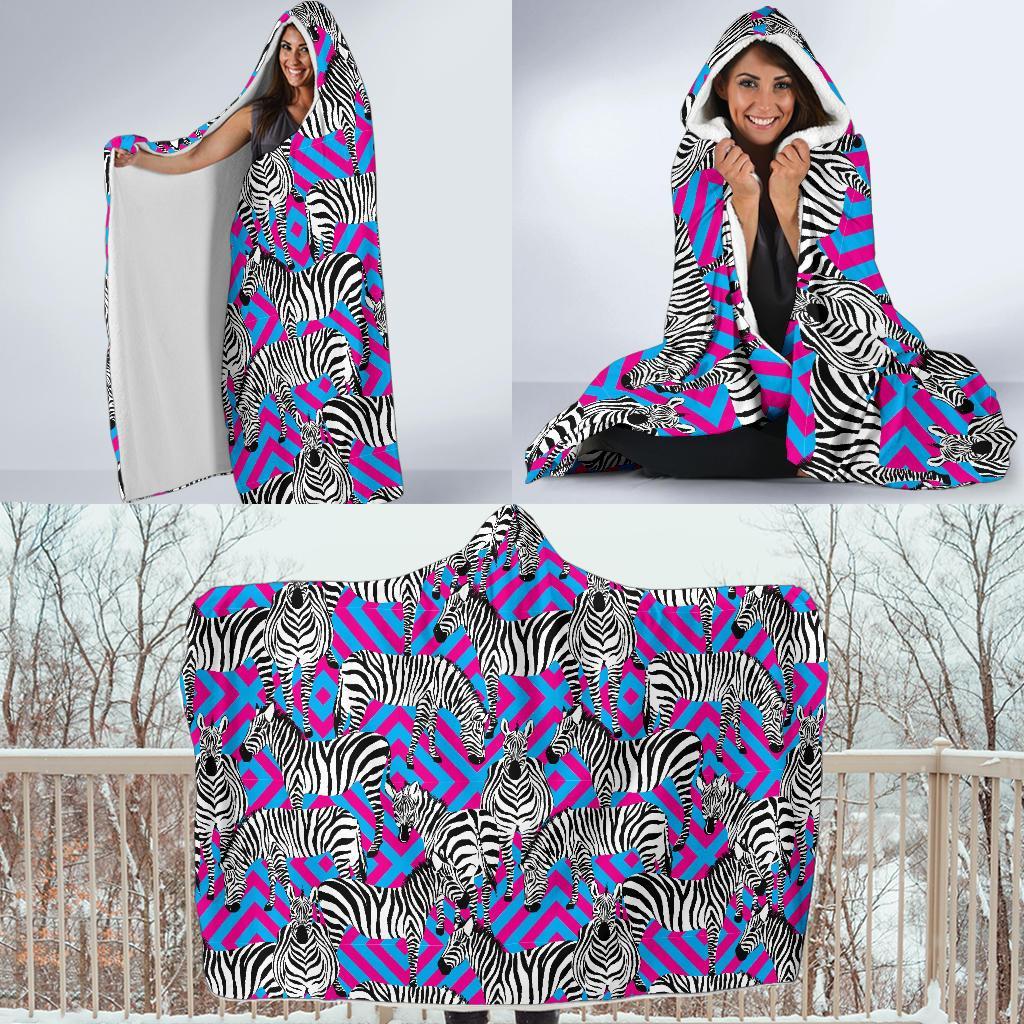 Zebra Neon Pattern Print Hooded Blanket-grizzshop