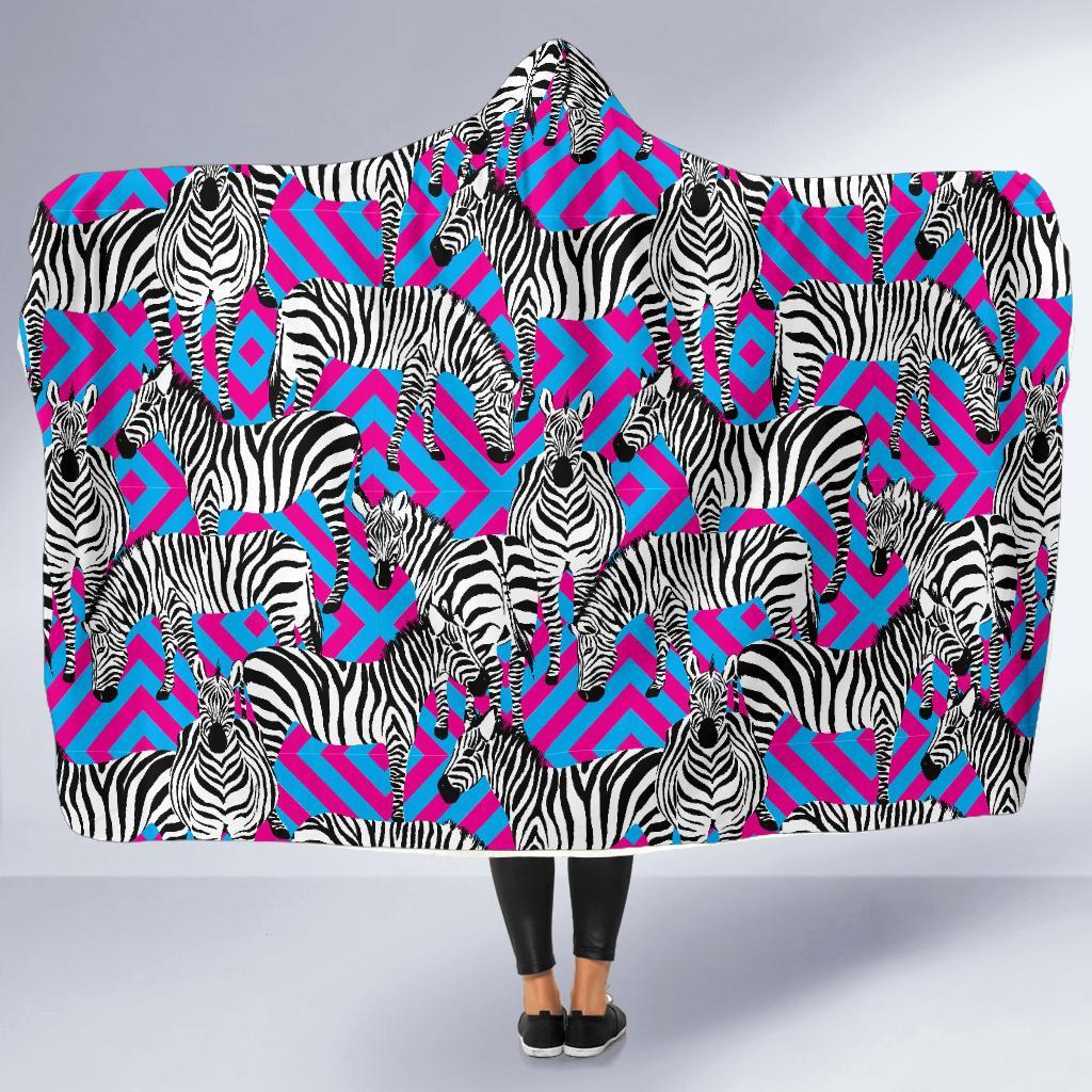 Zebra Neon Pattern Print Hooded Blanket-grizzshop