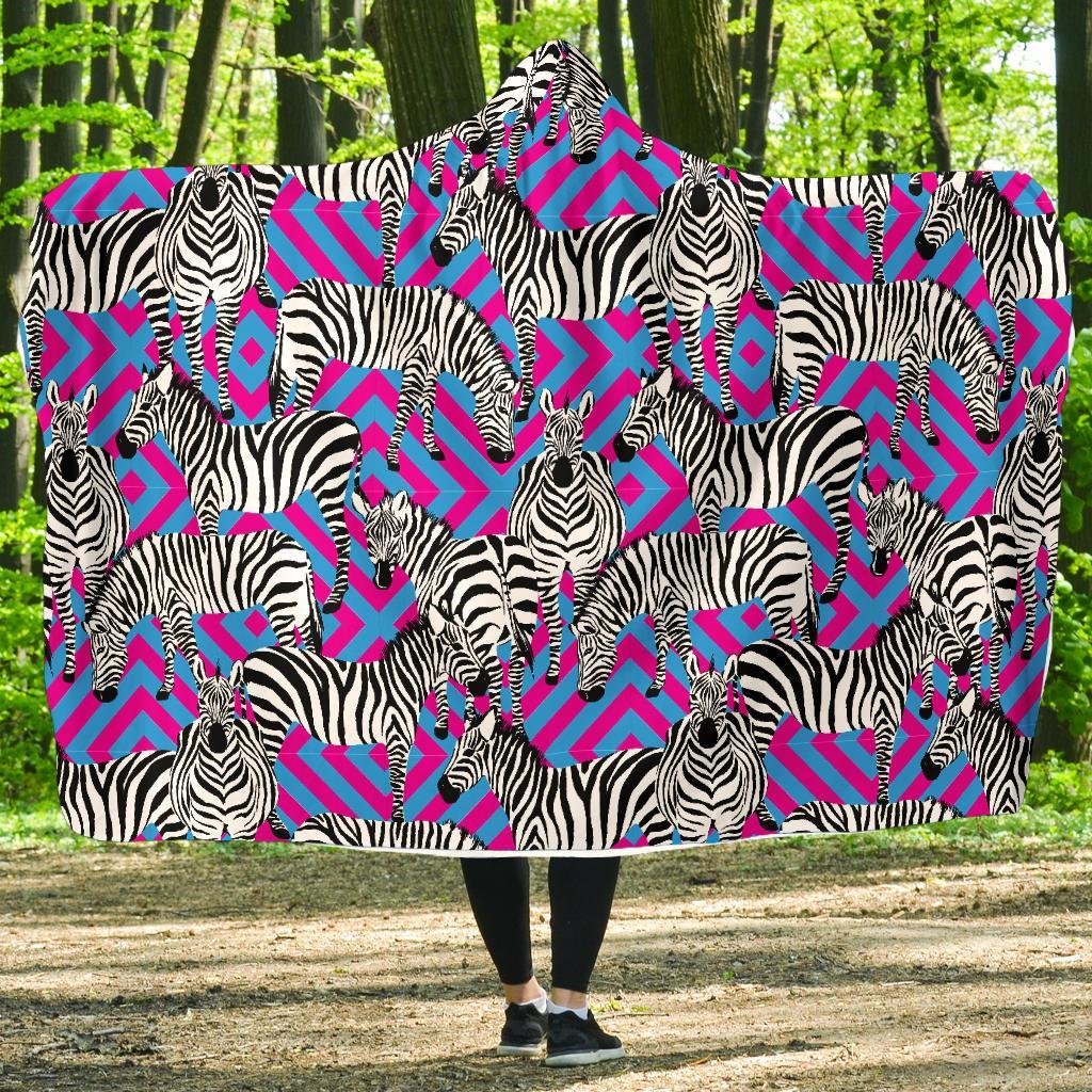 Zebra Neon Pattern Print Hooded Blanket-grizzshop