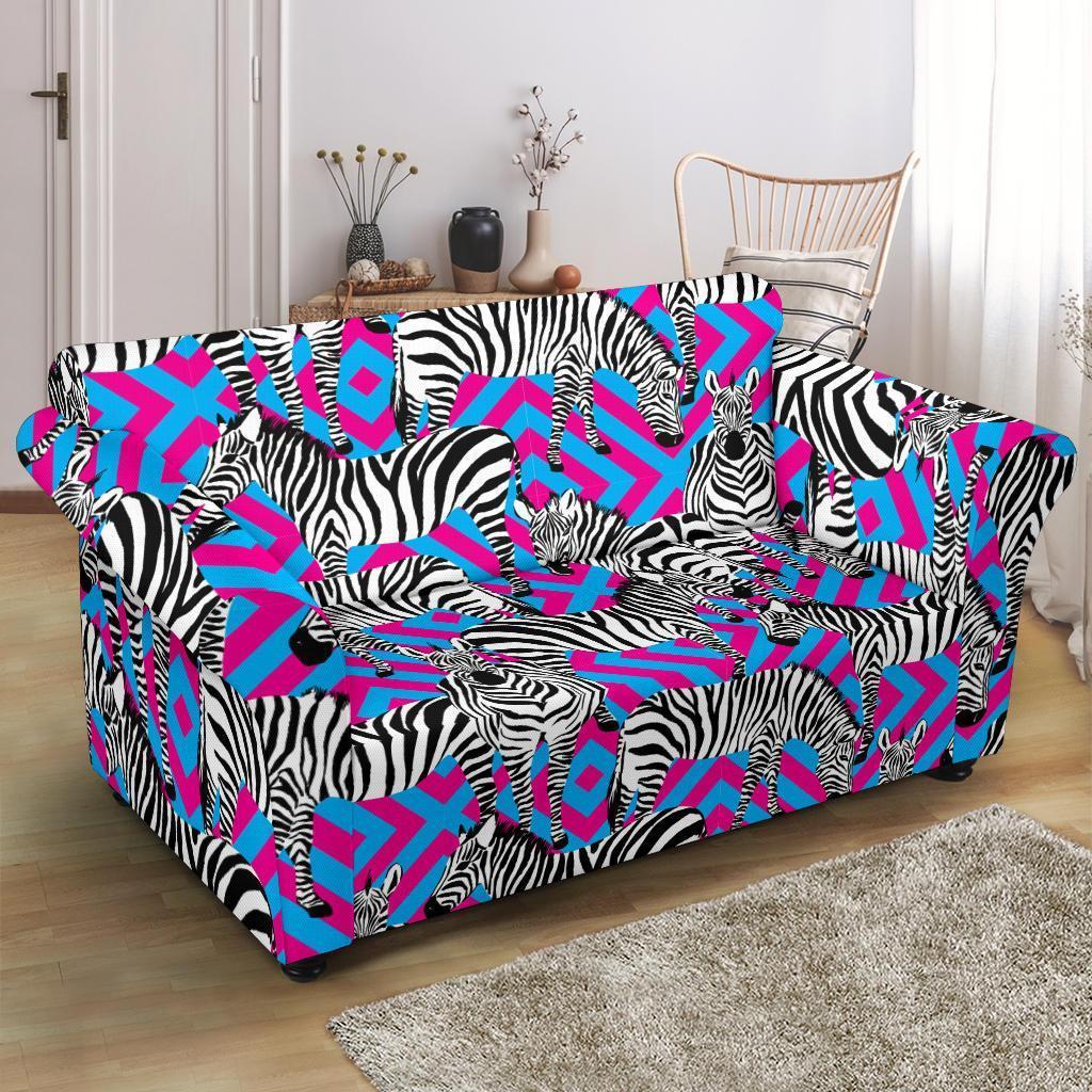 Zebra Neon Pattern Print Loveseat Cover-grizzshop