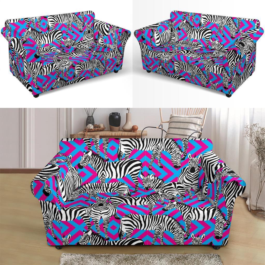 Zebra Neon Pattern Print Loveseat Cover-grizzshop