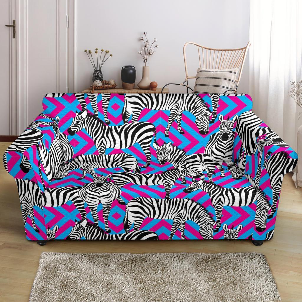 Zebra Neon Pattern Print Loveseat Cover-grizzshop