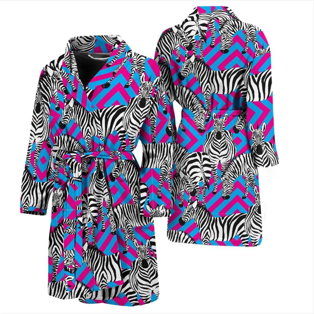 Zebra Neon Pattern Print Men Long Robe-grizzshop