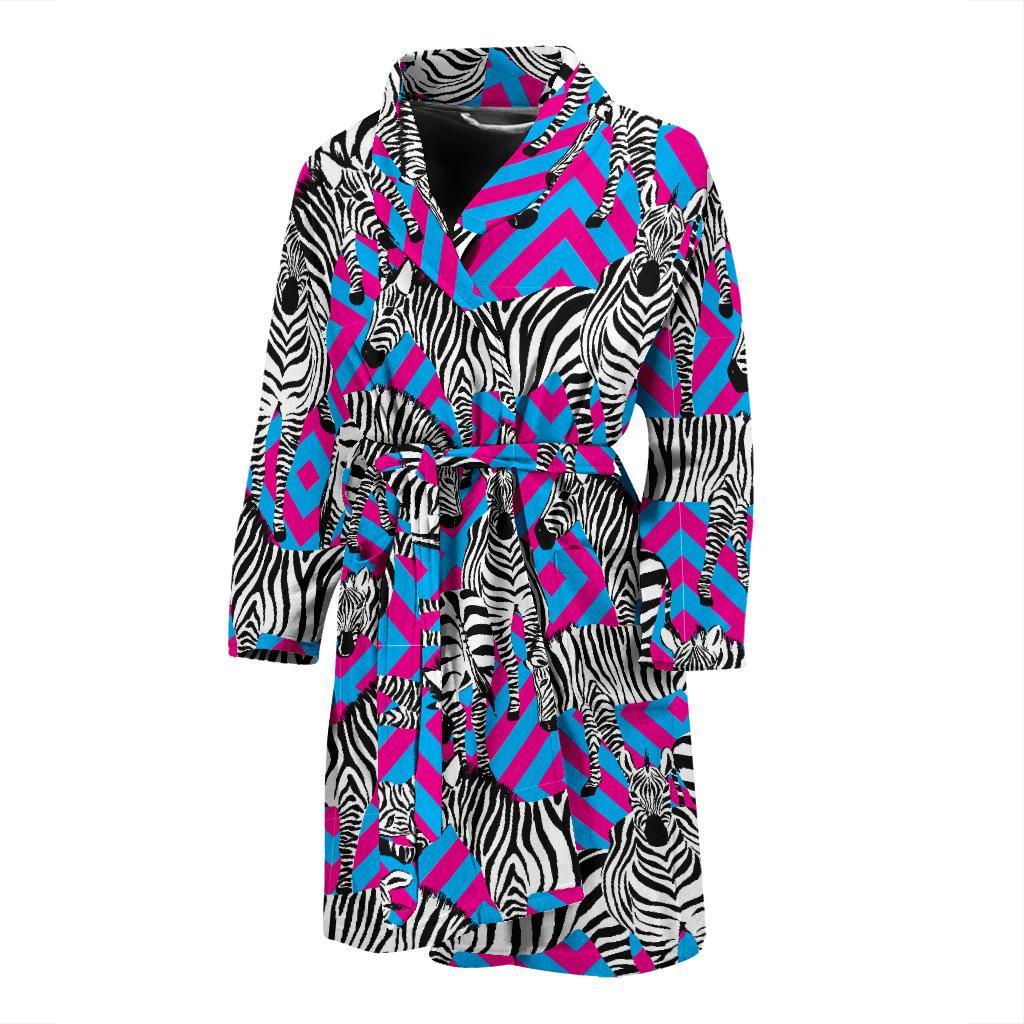 Zebra Neon Pattern Print Men Long Robe-grizzshop