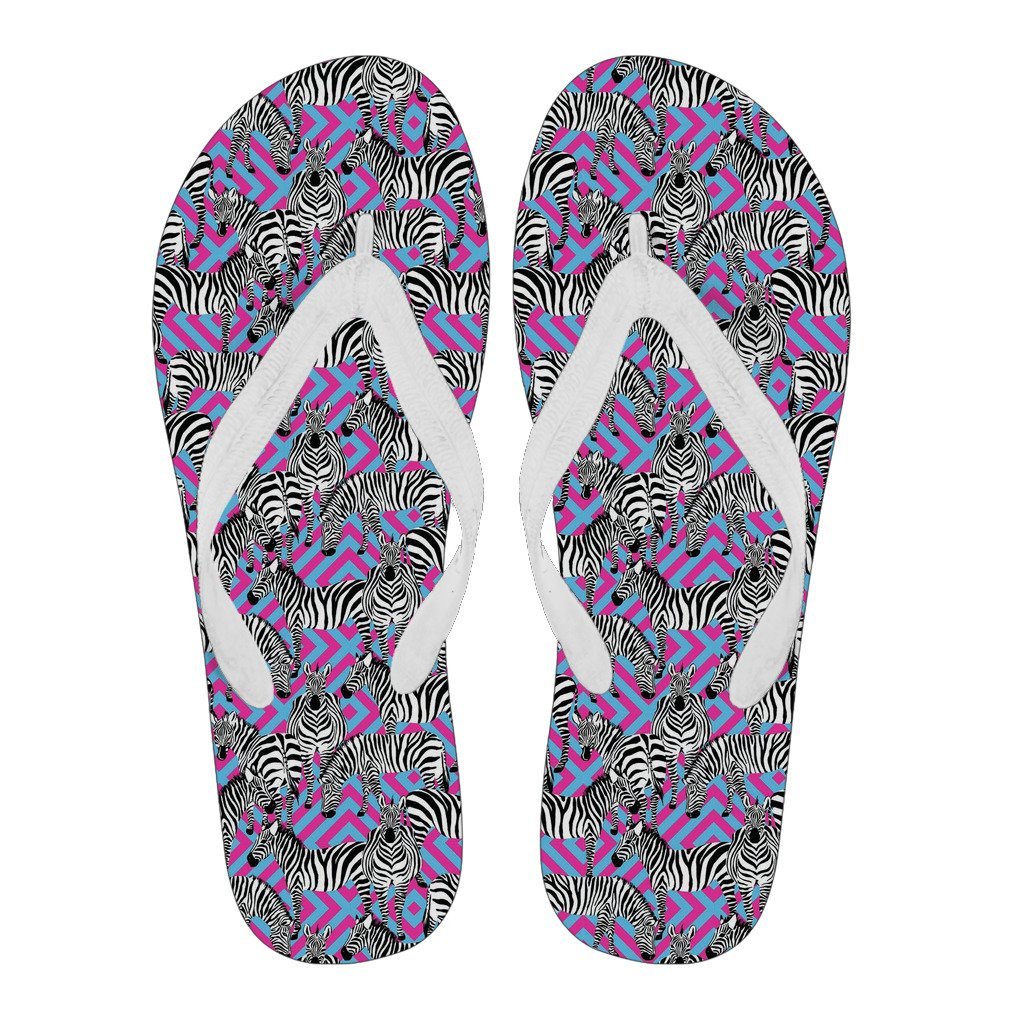 Zebra Neon Pattern Print Men & Women Flip Flops-grizzshop
