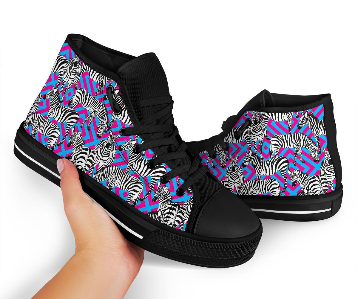 Zebra Neon Pattern Print Men Women's High Top Shoes-grizzshop