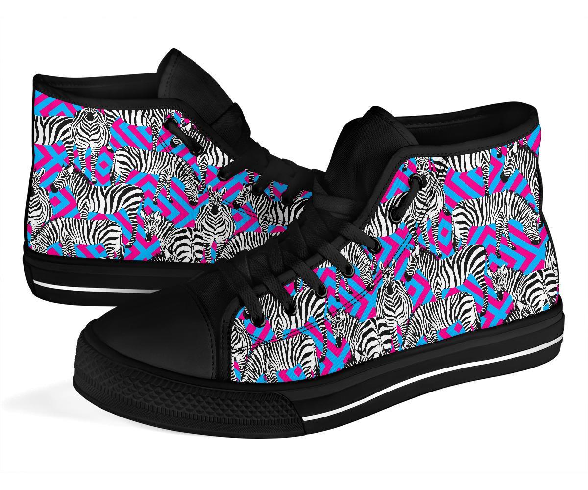 Zebra Neon Pattern Print Men Women's High Top Shoes-grizzshop