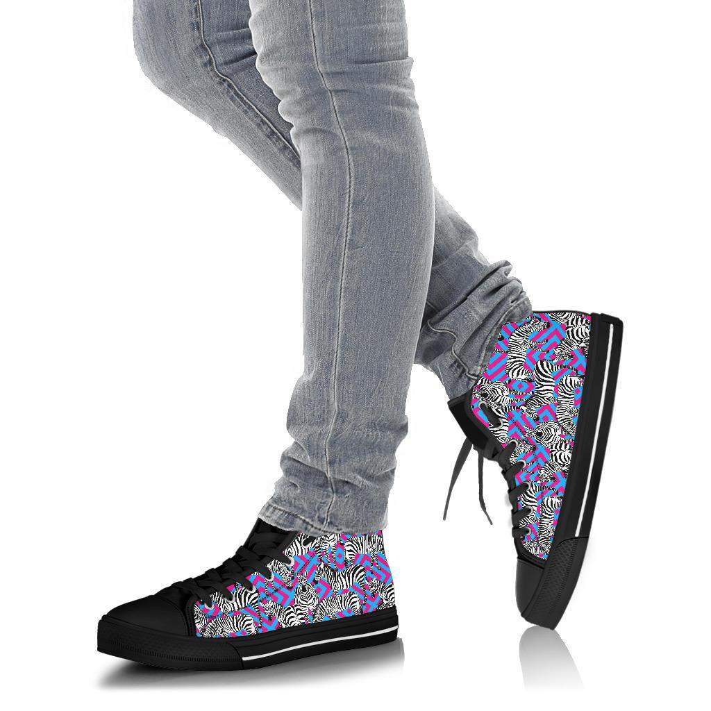Zebra Neon Pattern Print Men Women's High Top Shoes-grizzshop