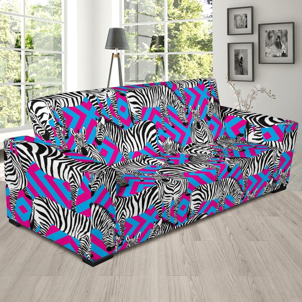 Zebra Neon Pattern Print Sofa Covers-grizzshop