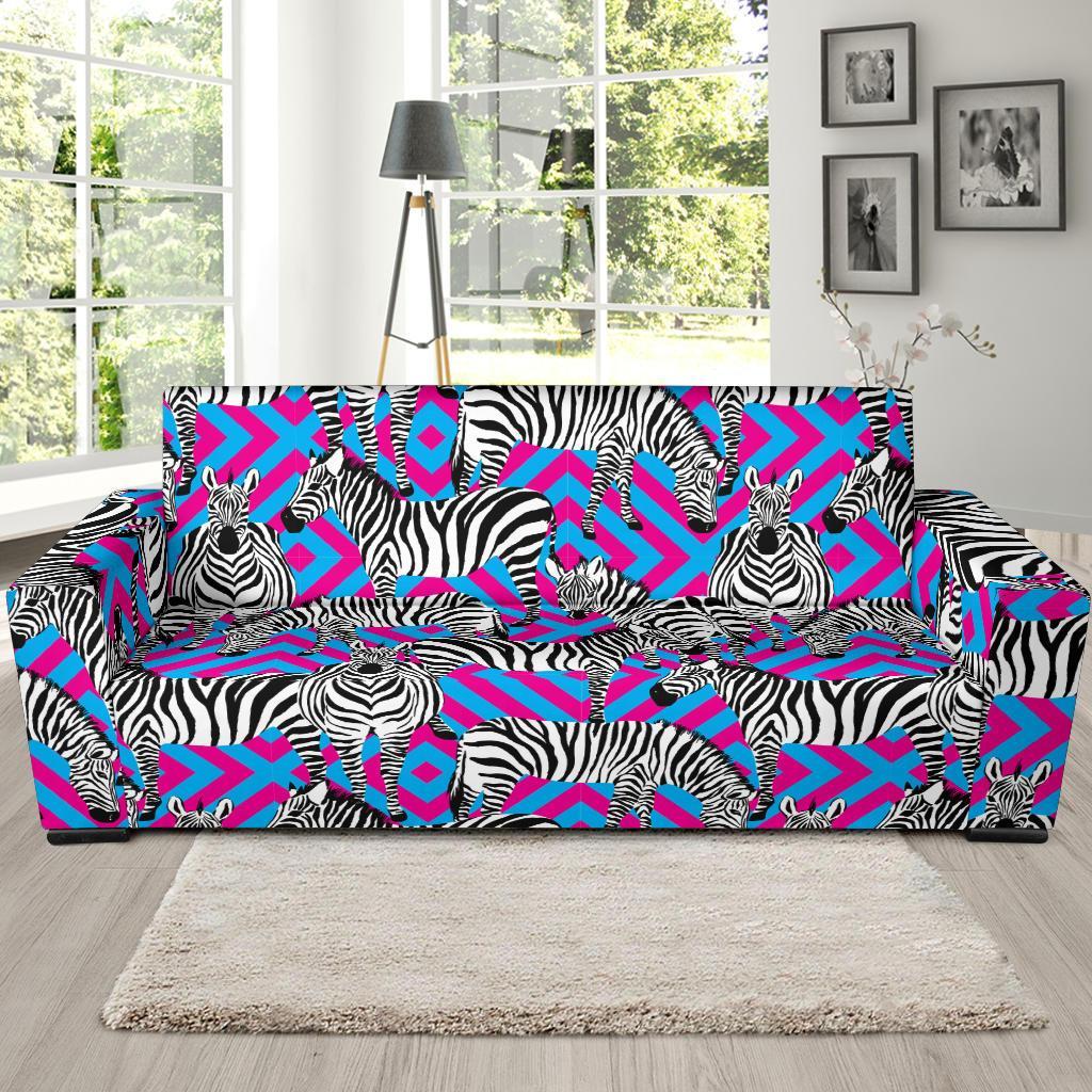 Zebra Neon Pattern Print Sofa Covers-grizzshop