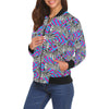 Zebra Neon Pattern Print Women Casual Bomber Jacket-grizzshop