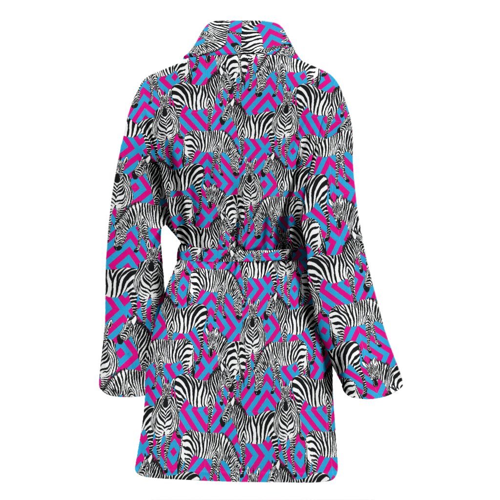 Zebra Neon Pattern Print Women Long Robe-grizzshop