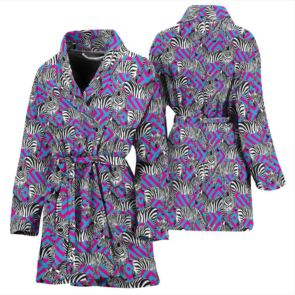 Zebra Neon Pattern Print Women Long Robe-grizzshop