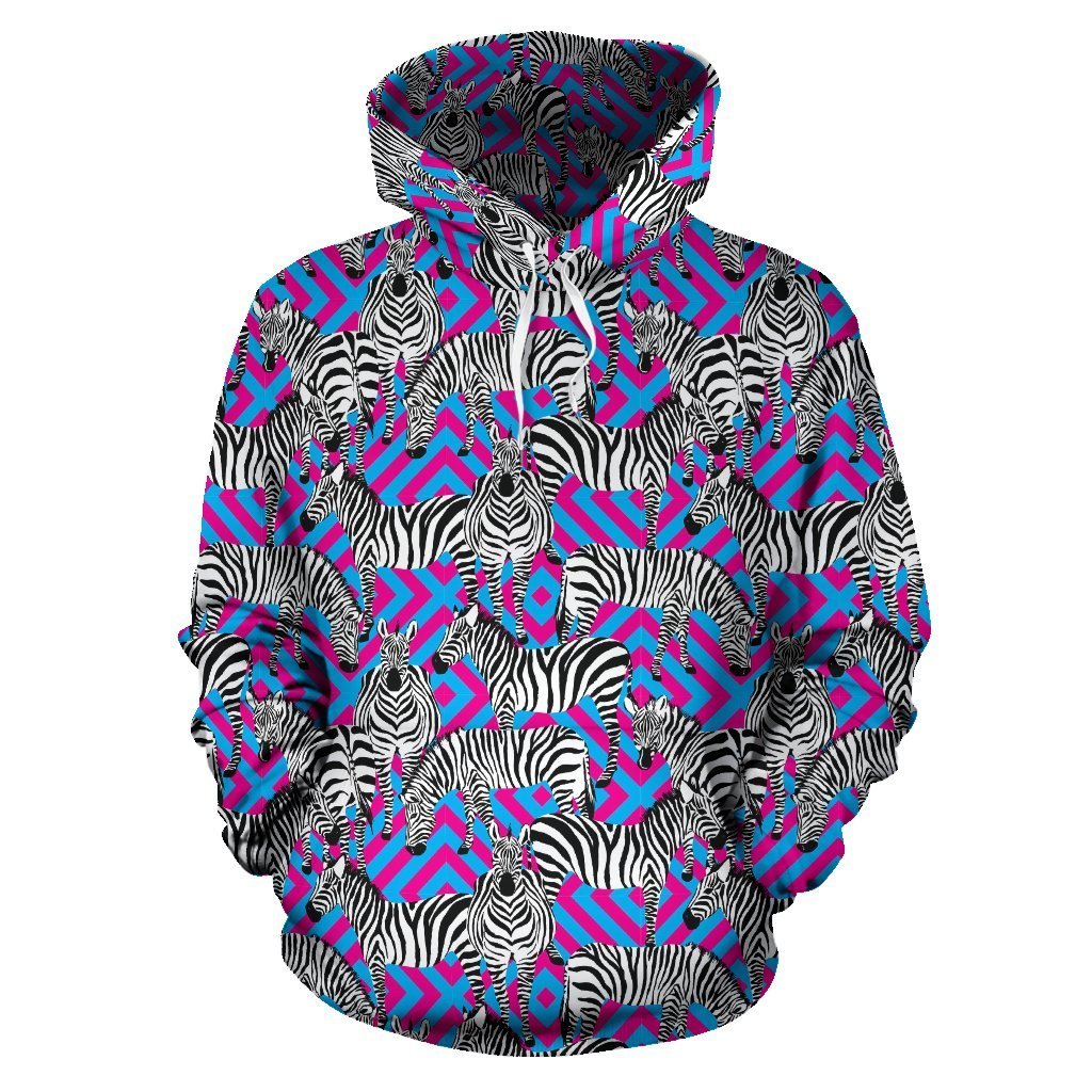Zebra Neon Pattern Print Women Men Pullover Hoodie-grizzshop