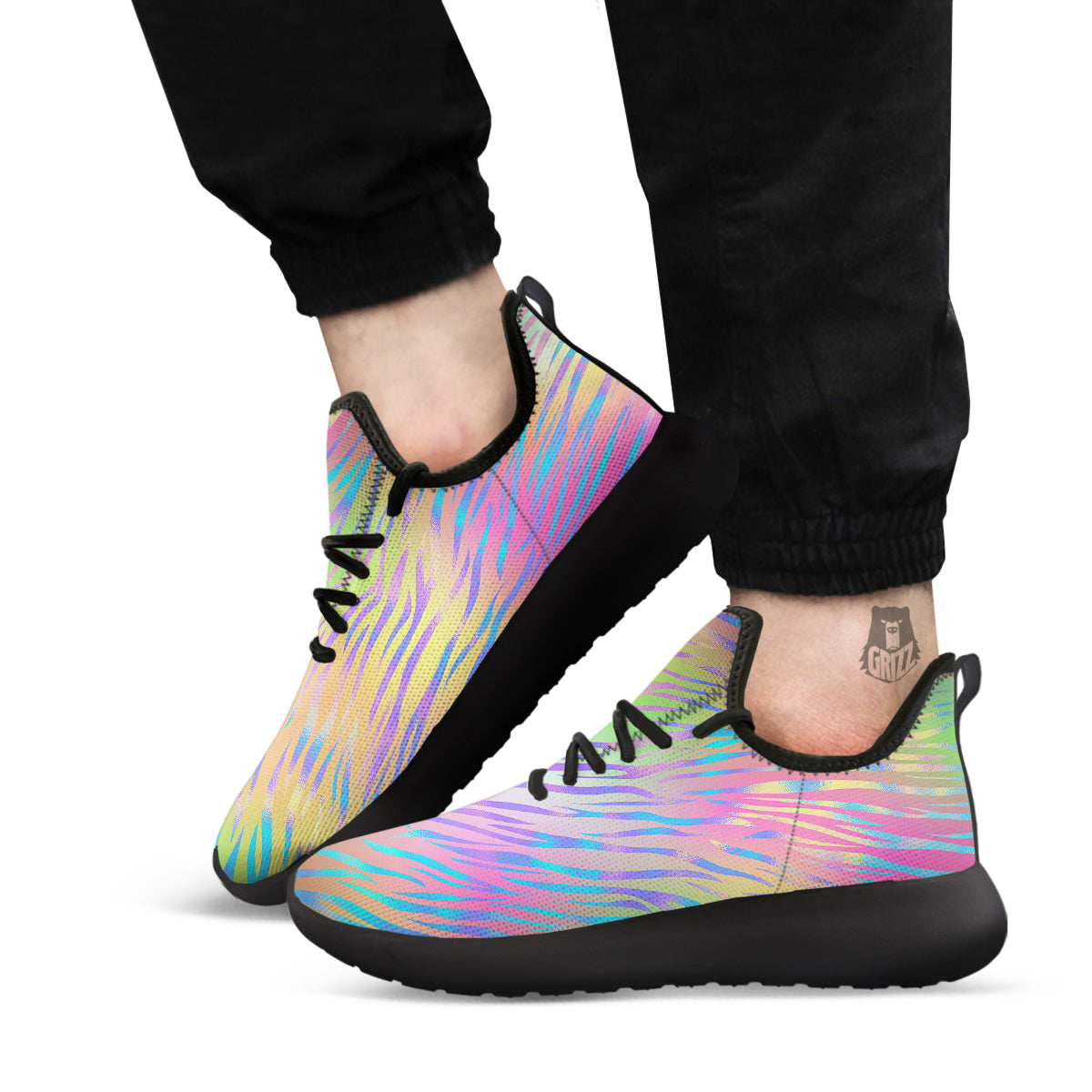 Zebra Pastel Print Pattern Black Athletic Shoes-grizzshop