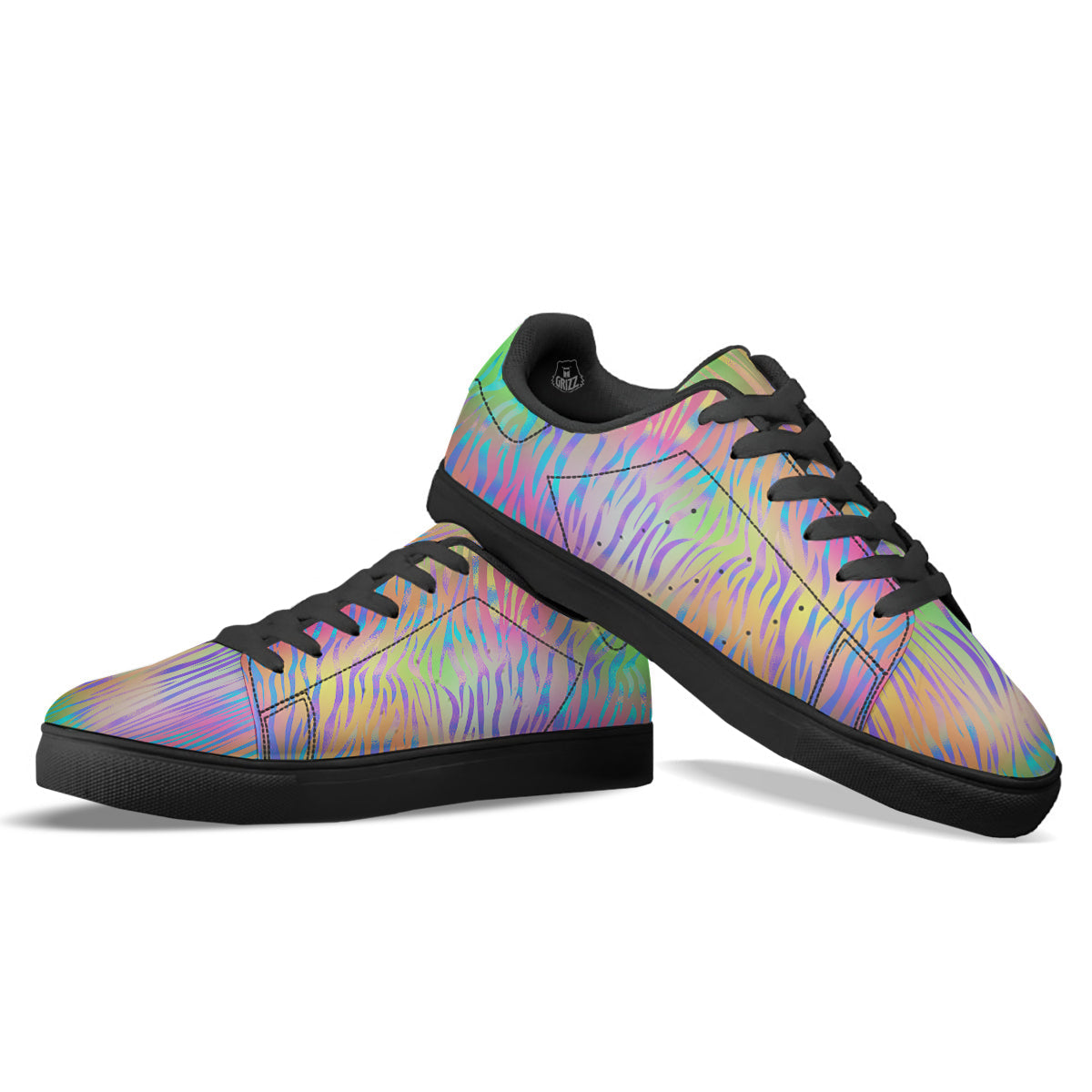 Zebra Pastel Print Pattern Black Low Top Sneakers-grizzshop