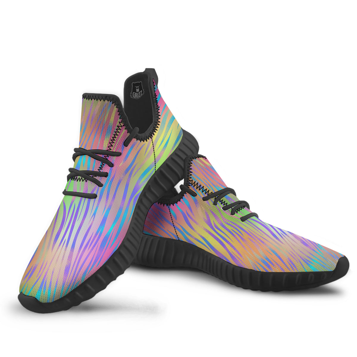 Zebra Pastel Print Pattern Black Walking Shoes-grizzshop