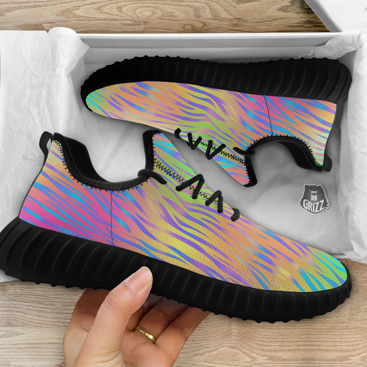 Zebra Pastel Print Pattern Black Walking Shoes-grizzshop