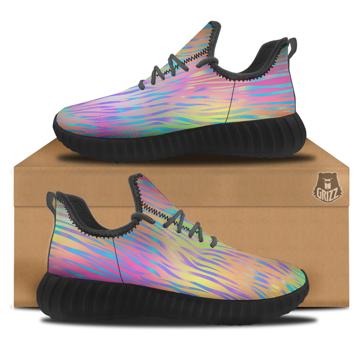 Zebra Pastel Print Pattern Black Walking Shoes-grizzshop