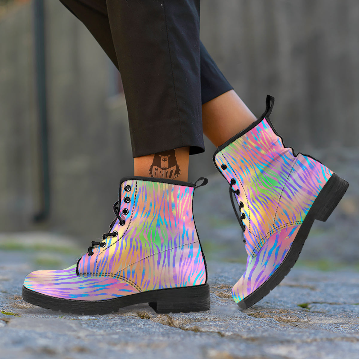 Zebra Pastel Print Pattern Leather Boots-grizzshop