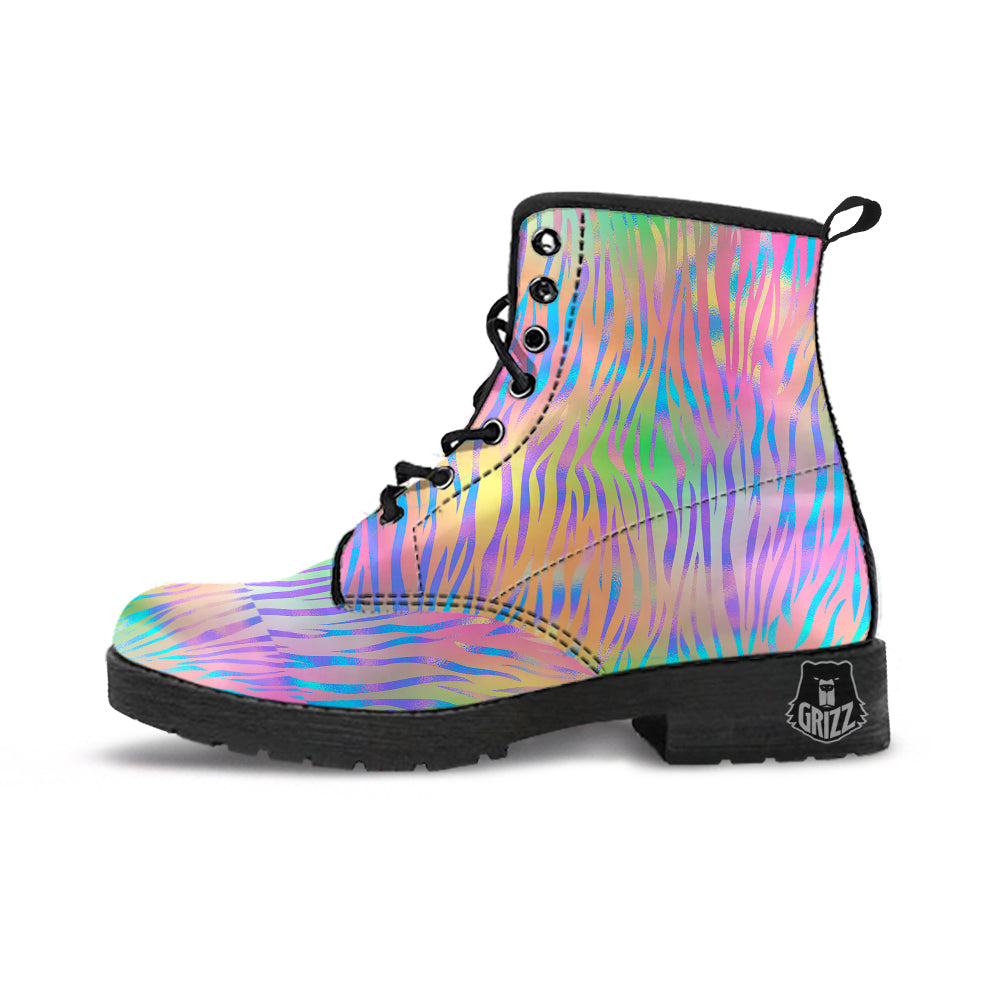 Zebra Pastel Print Pattern Leather Boots-grizzshop