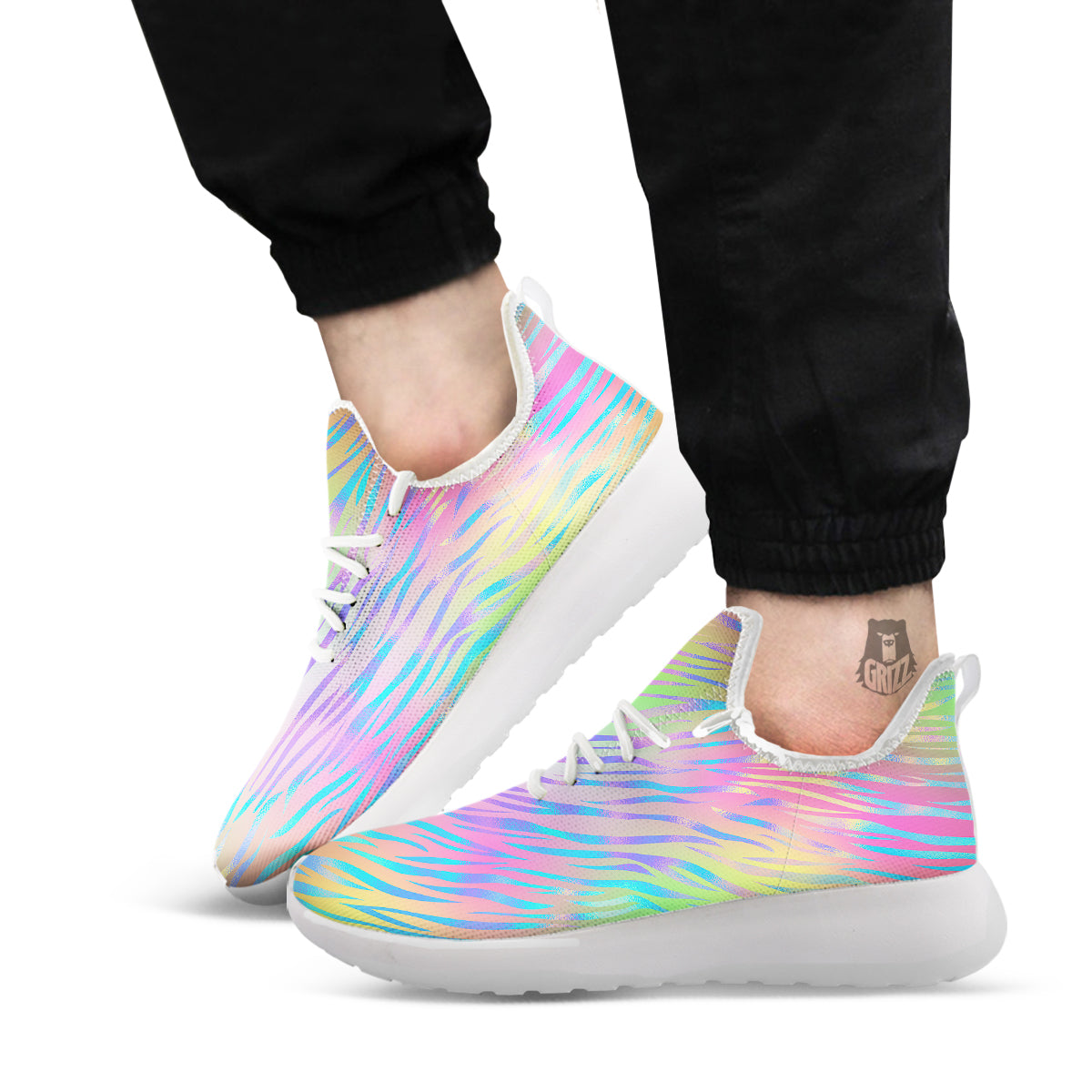 Zebra Pastel Print Pattern White Athletic Shoes-grizzshop