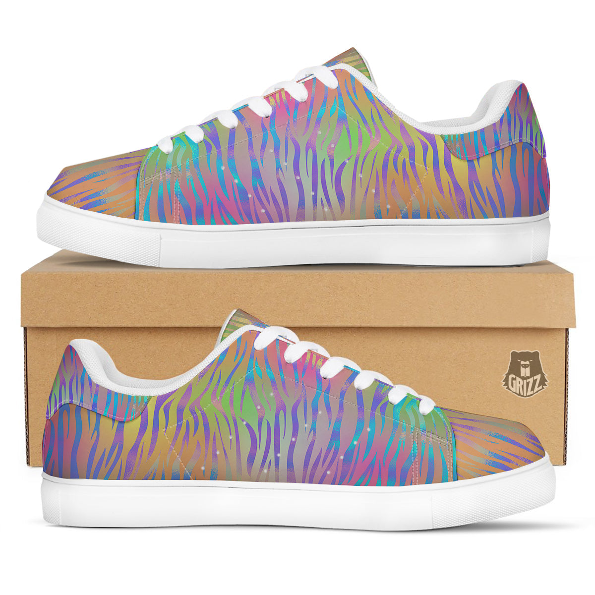 Zebra Pastel Print Pattern White Low Top Sneakers-grizzshop