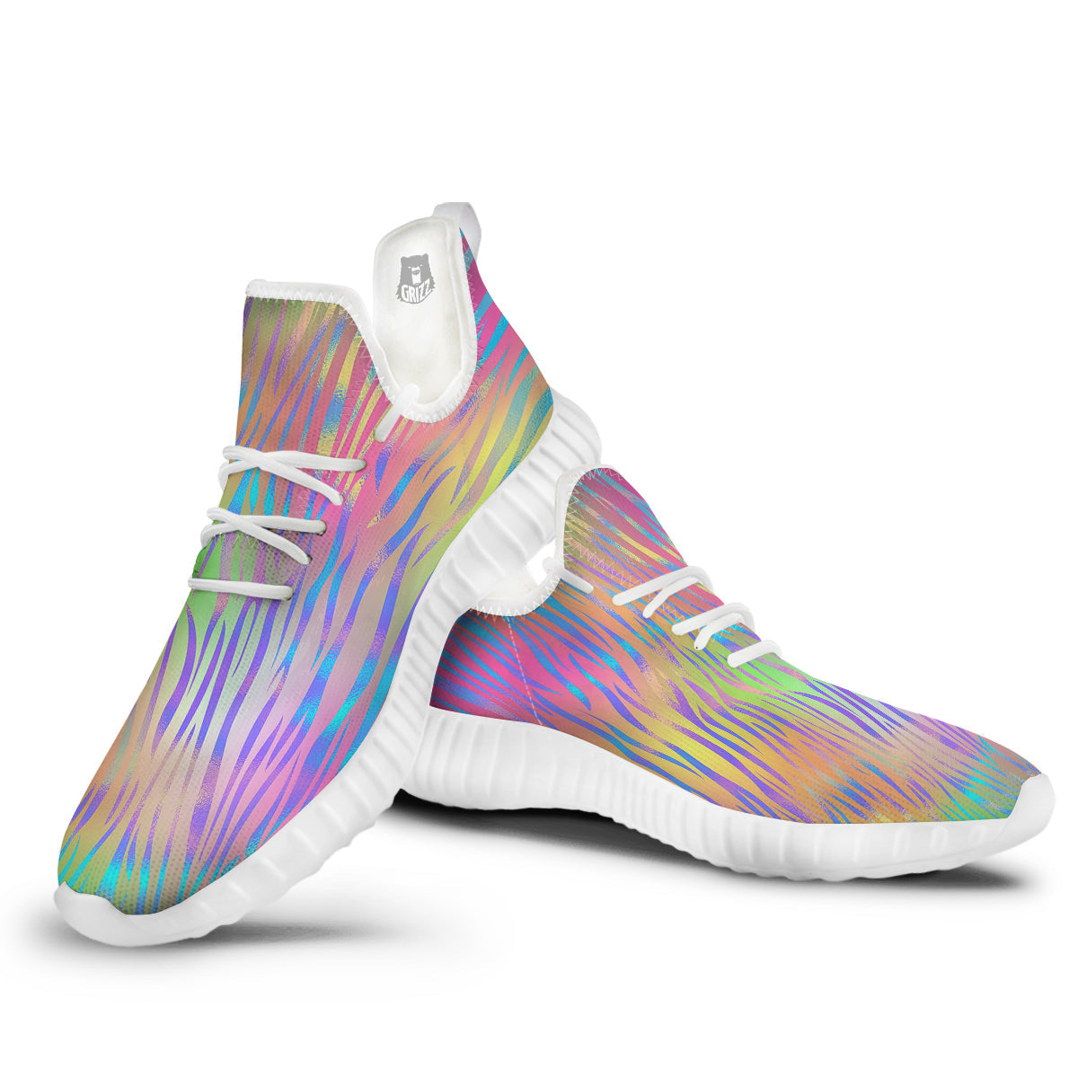 Zebra Pastel Print Pattern White Walking Shoes-grizzshop