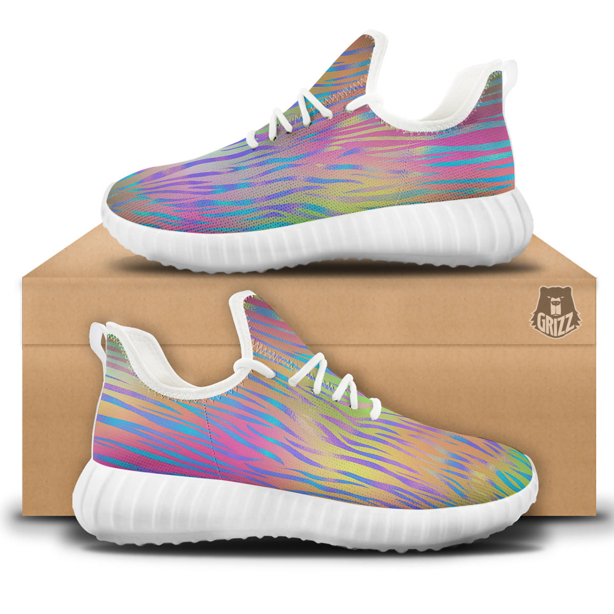 Zebra Pastel Print Pattern White Walking Shoes-grizzshop