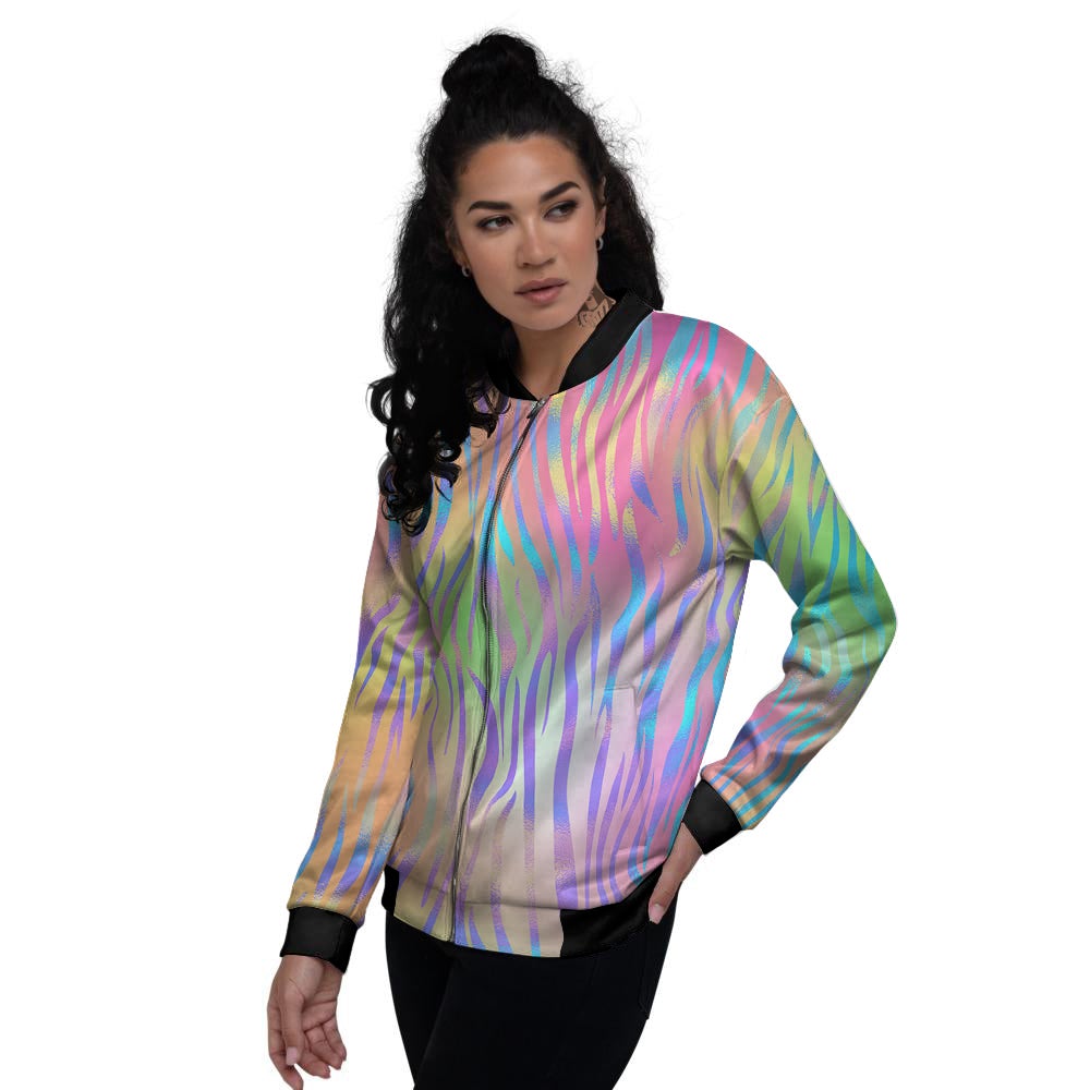 Zebra Pastel Print Pattern Women's Bomber Jacket-grizzshop