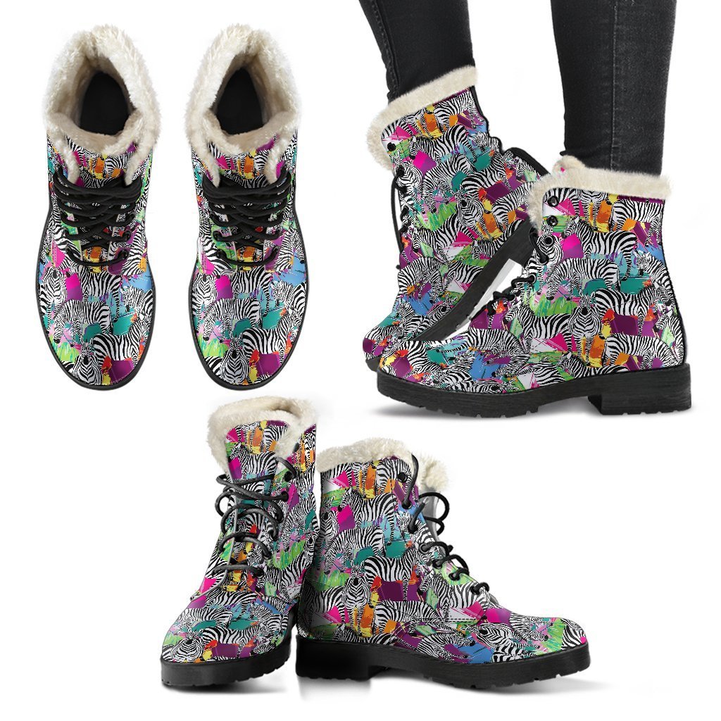 Zebra Pattern Print Comfy Winter Boots-grizzshop