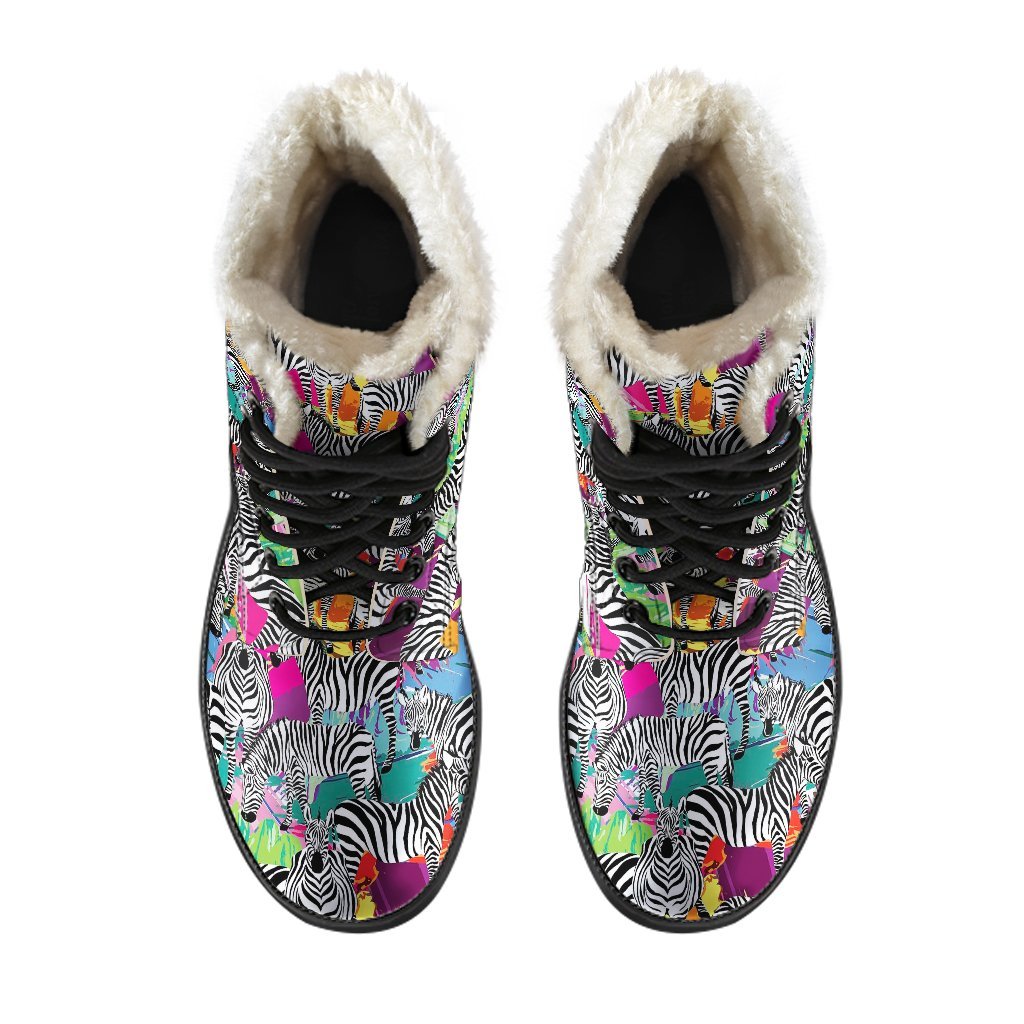 Zebra Pattern Print Comfy Winter Boots-grizzshop