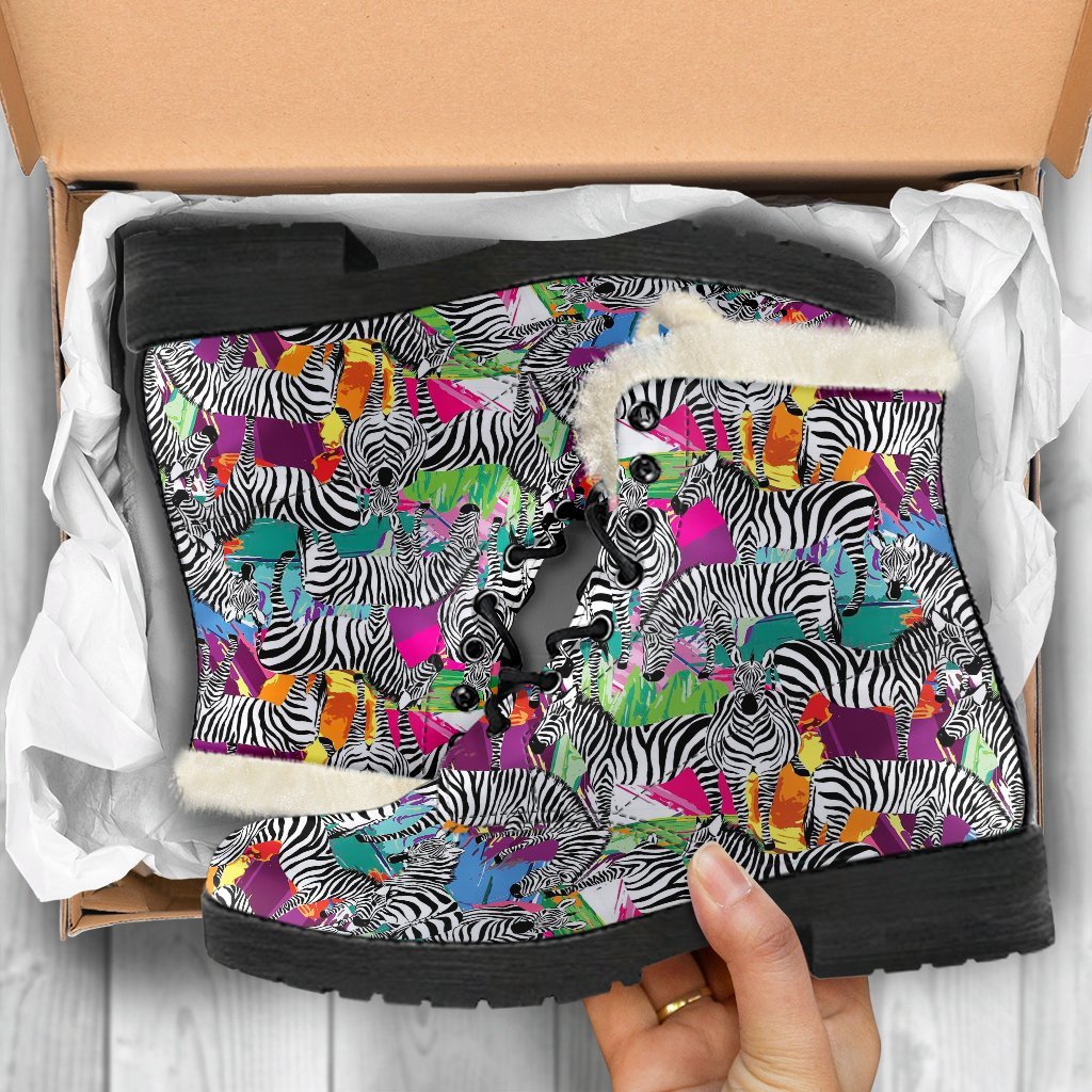 Zebra Pattern Print Comfy Winter Boots-grizzshop