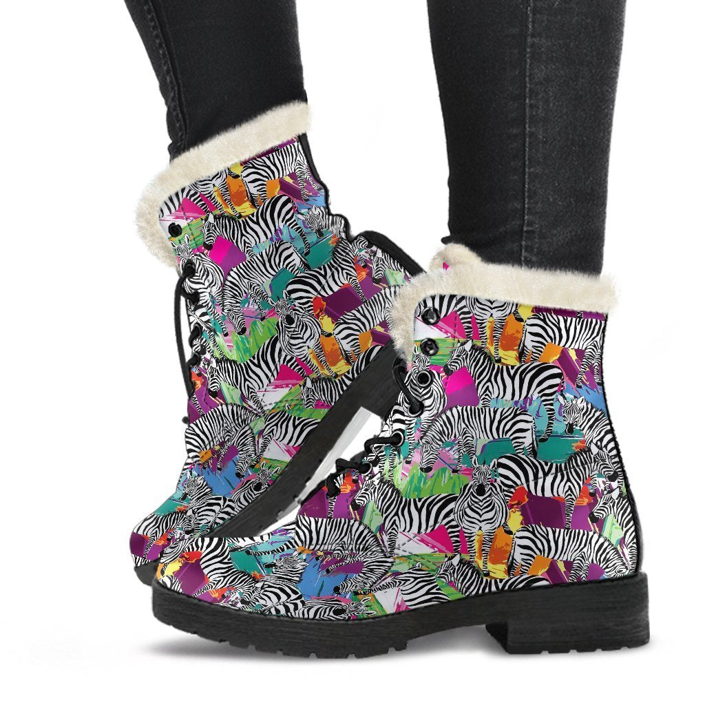 Zebra Pattern Print Comfy Winter Boots-grizzshop