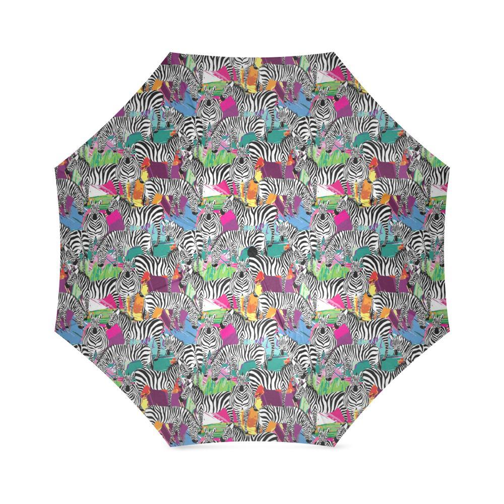 Zebra Pattern Print Foldable Umbrella-grizzshop