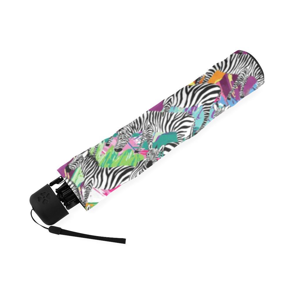 Zebra Pattern Print Foldable Umbrella-grizzshop