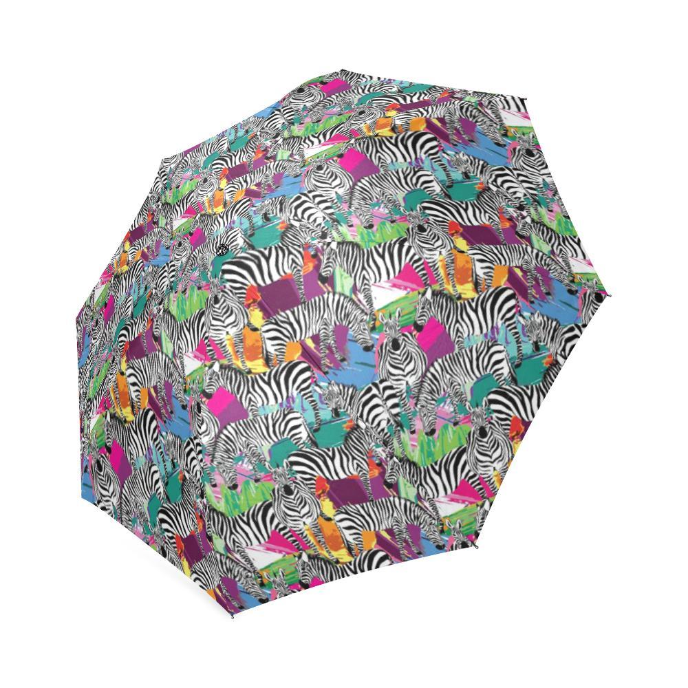 Zebra Pattern Print Foldable Umbrella-grizzshop