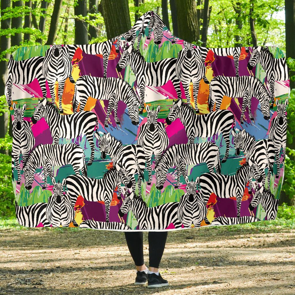 Zebra Pattern Print Hooded Blanket-grizzshop