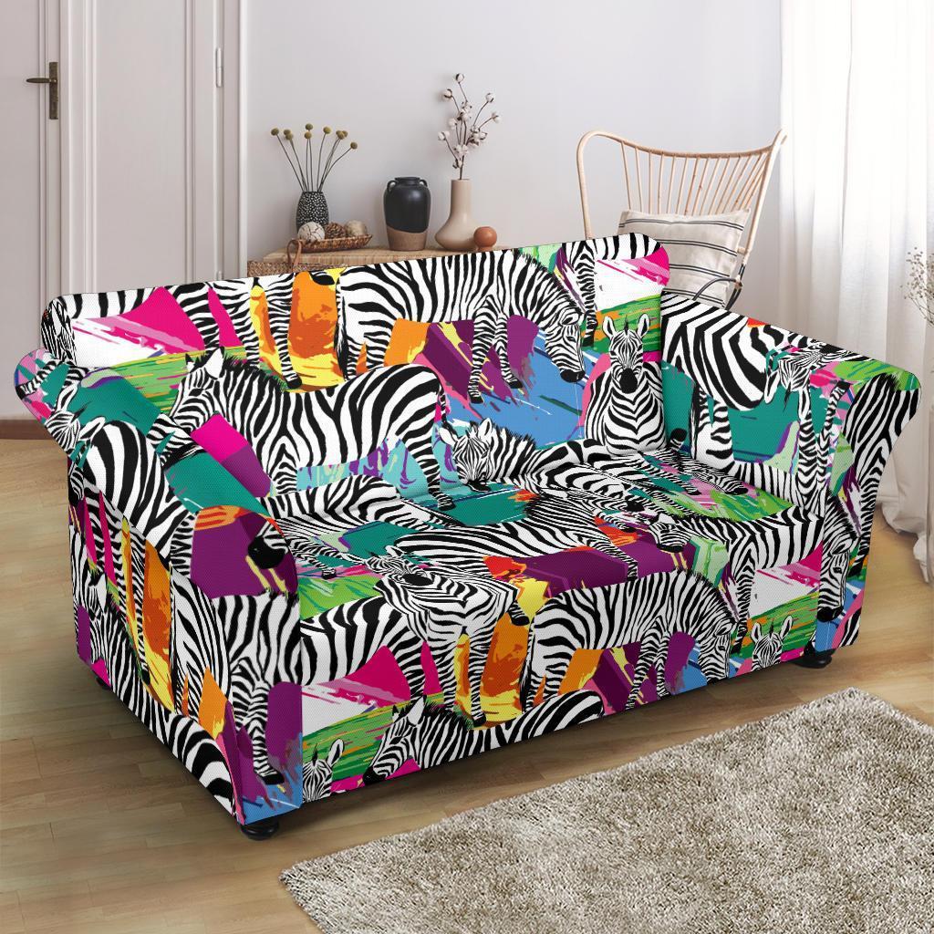 Zebra Pattern Print Loveseat Cover-grizzshop