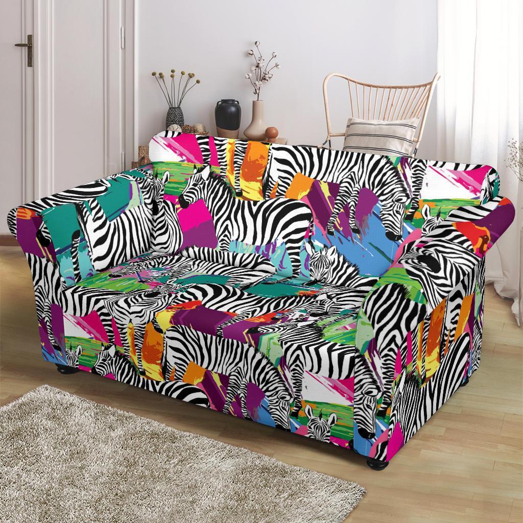 Zebra Pattern Print Loveseat Cover-grizzshop