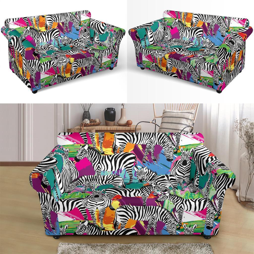 Zebra Pattern Print Loveseat Cover-grizzshop