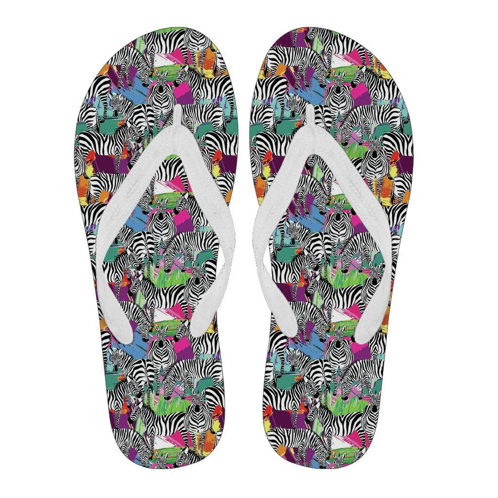 Zebra Pattern Print Men & Women Flip Flops-grizzshop
