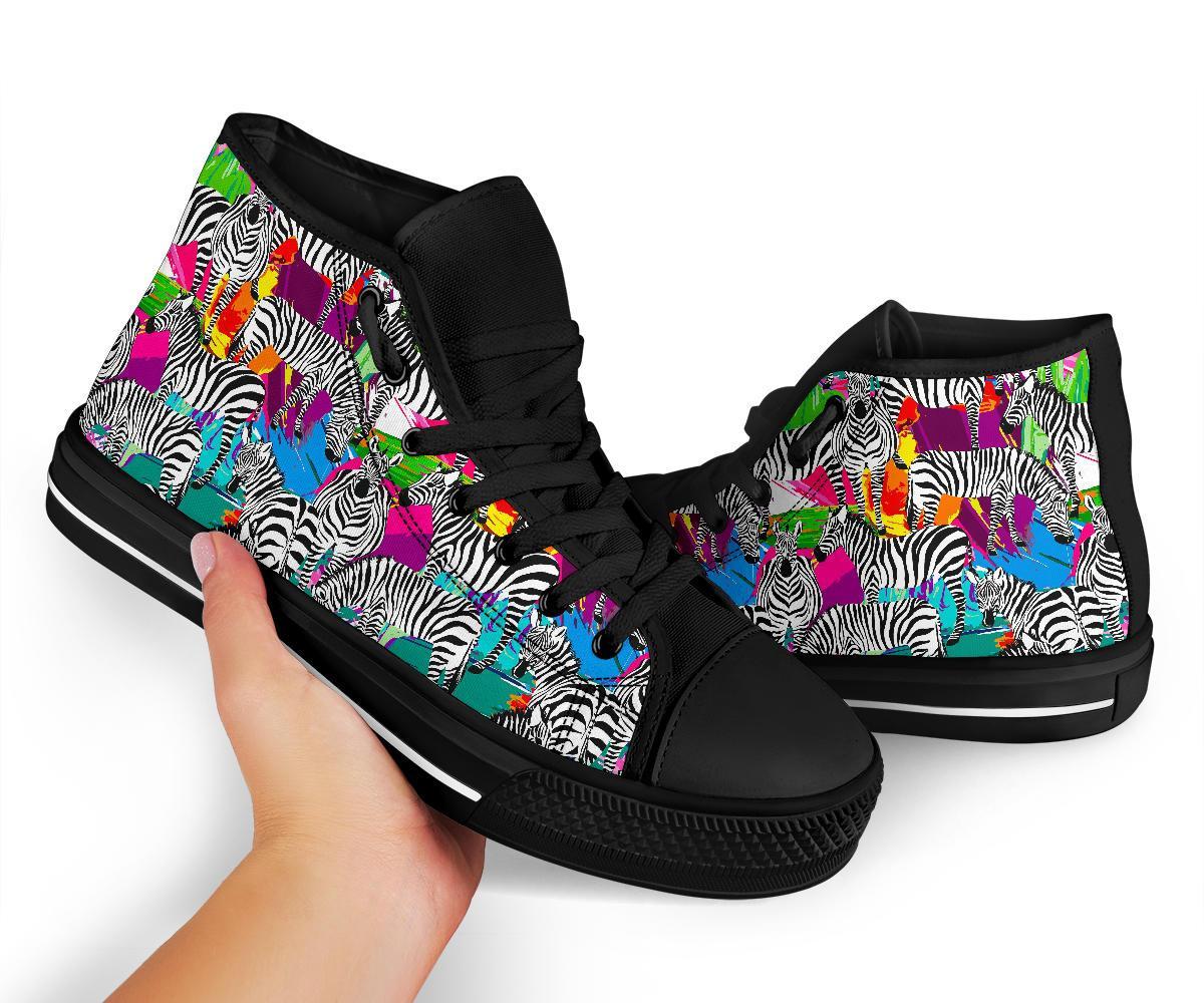 Zebra Pattern Print Men Women's High Top Shoes-grizzshop