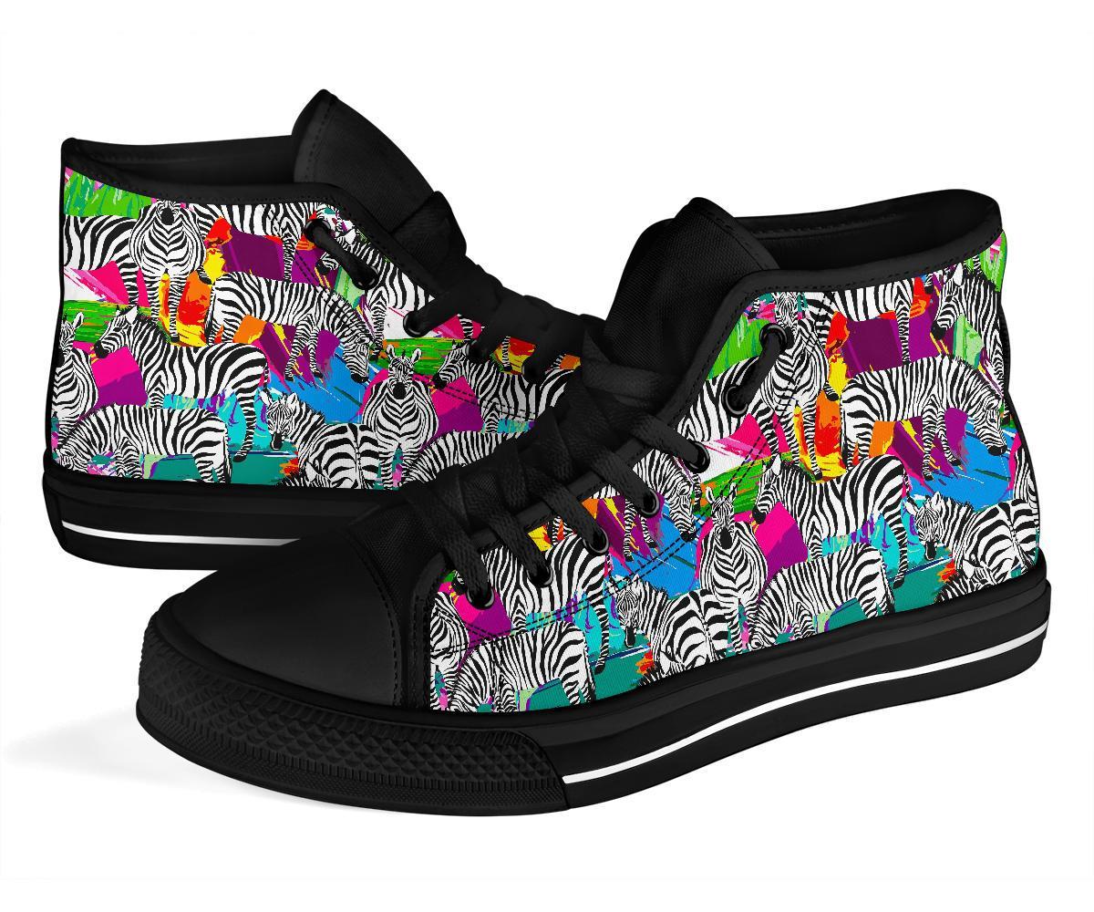 Zebra Pattern Print Men Women's High Top Shoes-grizzshop